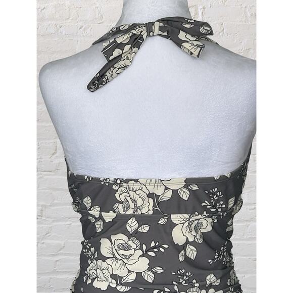 Adore Me Size 1X One piece Bathing Swim Suit Gray Floral Halter Lined Bra NWT - Picture 6 of 11